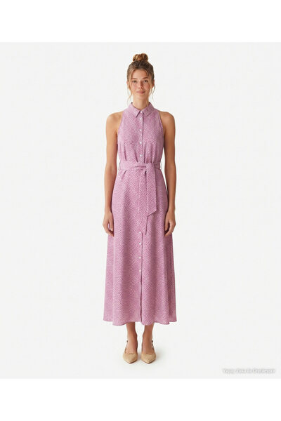 Yargıcı Slim Fit Shirt Collar Sleeveless Dress