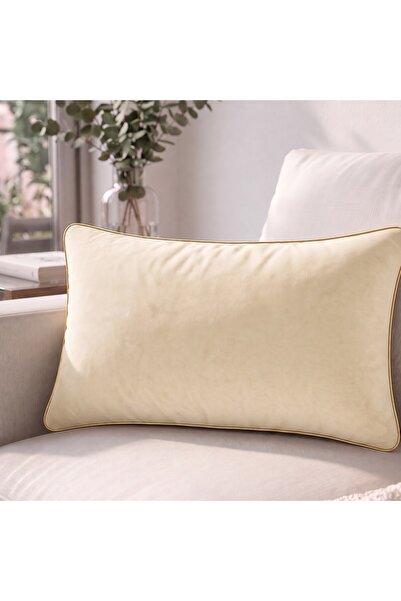 Bc Home Cream Rectangular Throw Pillow Cover with Gold Edge Piping Soft Textured 1 Piece 30 X 50 cm