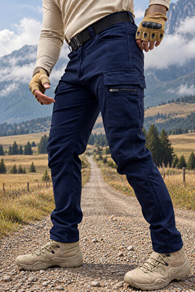 Polviton Men's Cargo Pants Tactical Combat Zipper Pocket Division Navy Blue