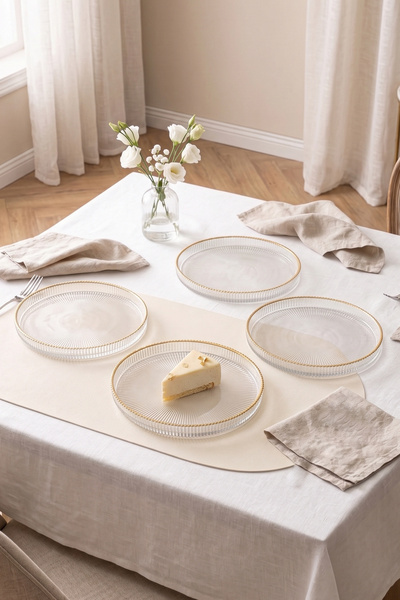 Rakle Splendid Gold Cam 4'lü Pasta Tabağı Seti 21 cm