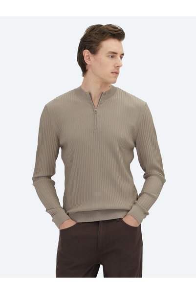 Kip Light Mink Half Turtleneck Patterned Knit Sweater