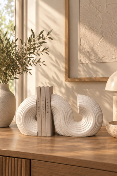 Lina Living El Yapımı Modern Dalgalı Tasarım Krem Seramik Obje Minimalist Tar...