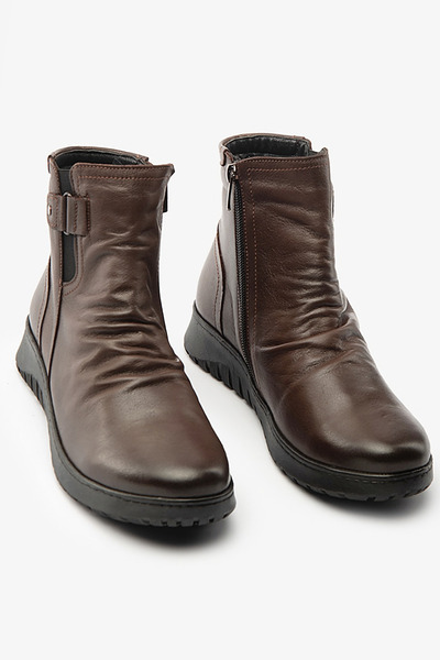 SAYL Brown Genuine Leather Zippered Comfortable Comfortable Sole Women's Boots