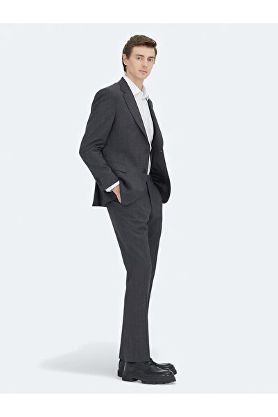 Kip Antrasit Çizgili Modern Fit Yün Karışımlı Takım Elbise