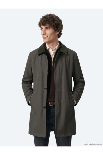 Kip Khaki Regular Fit Shirt Collar Woven Top Coat