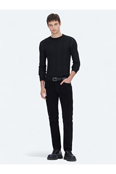 Kip Siyah Fitilli Dokuma Slim Fit Kadife Casual Pamuk Karışımlı Pantolon