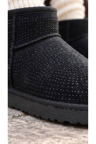 Beyond Women's Stoned Black Ultra Mini Suede Boots with Fur Inside 3 cm Byndum01
