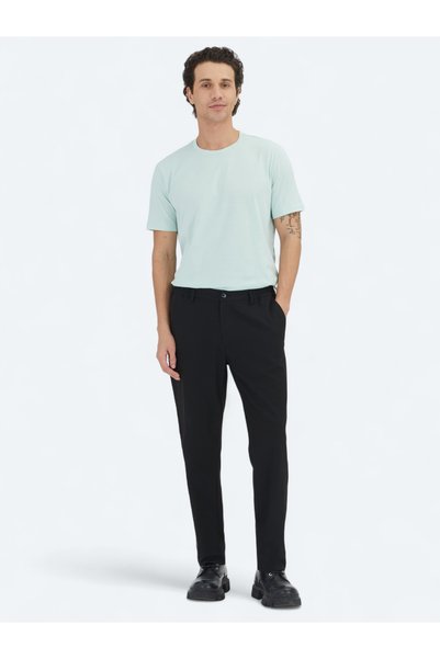 Kip Siyah Düz Dokuma Jogging Fit Casual Pantolon