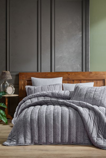 Elart Velvet Comfort Uyku Seti 3 Parça Çift Kişilik Kadife Gri