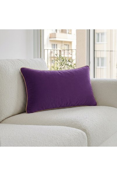 Bc Home Purple Rectangular Throw Pillow Cover with Gold Edge Piping Soft Text...