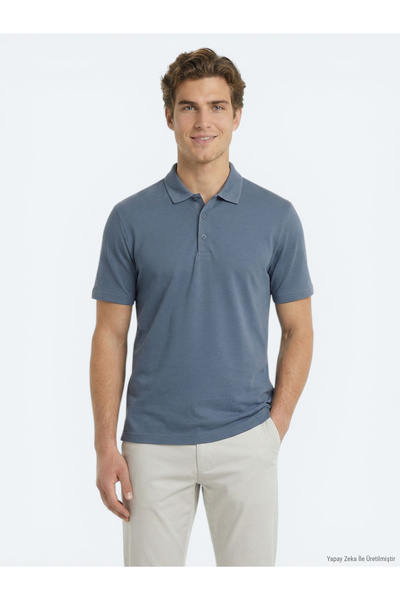 Kip Tricou Indigo simplu cu guler polo