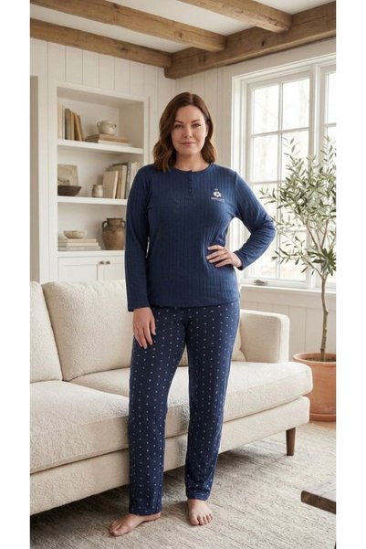 Eyfuze Set de pijamale cu mânecă lungă, cu mânecă lungă, cu nasturi, cu model...