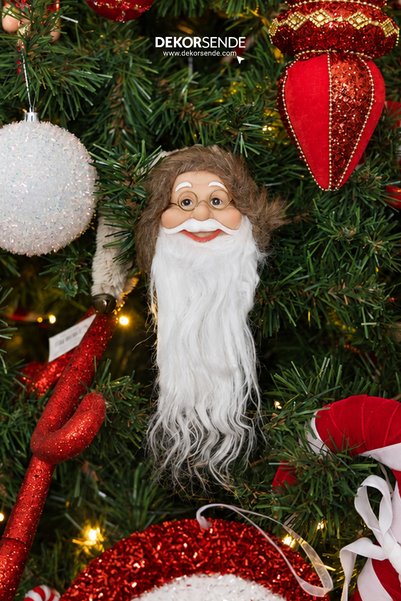 Dekorsende Christmas Ornament Mini Santa Claus Head with Fur Hat Brown 25 cm