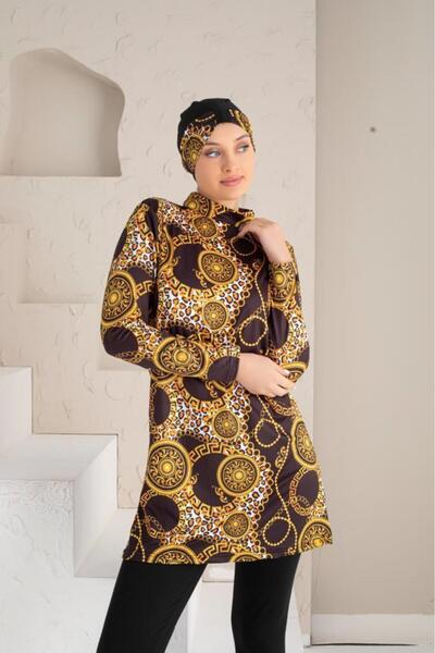 DONEX Patterned Lycra Tights Full Covered Hijab Swimsuit 1214