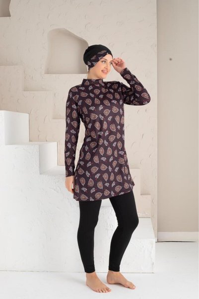 DONEX Patterned Lycra Tights Full Covered Hijab Swimsuit 1234