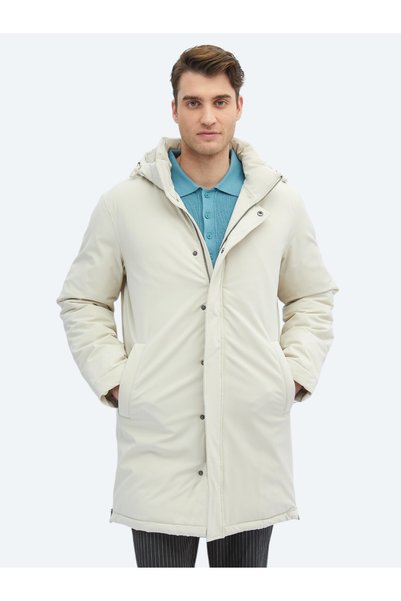 Kip Taş Comfort Fit Kapüşonlu Casual Dokuma Kaban
