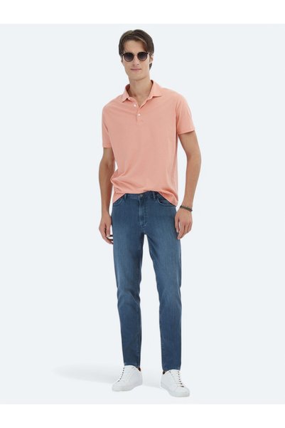 Kip Dark Petrol Slim Fit Denim Cotton Blended Trousers