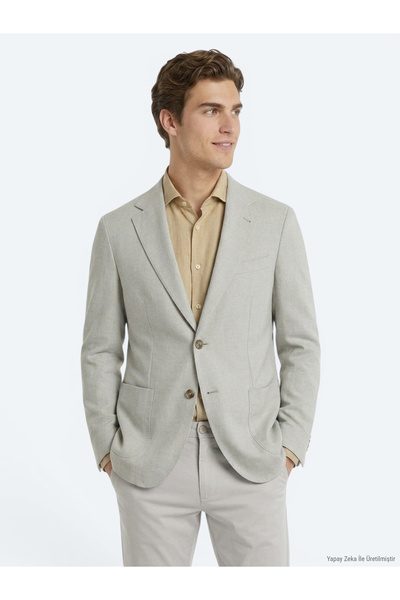 Kip Oil Green Modern Fit Cotton Blend Knitted Jacket