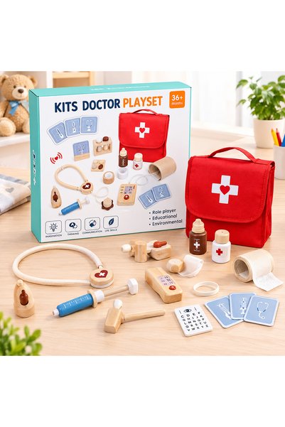 Picodino Wooden Doctor Kit Cloth Bag Pretend Doctor Set for Children, Doctor ...