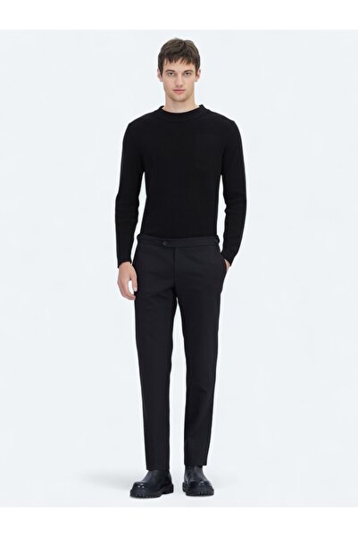 Kip Siyah Dokuma Regular Fit Smart Casual Pamuk Karışımlı Pantolon