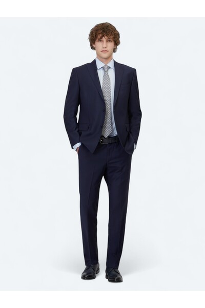 Kip Cobalt Blue Straight Regular Fit Wool Blend Suit