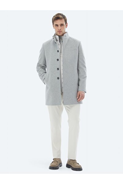 Kip Gri Regular Fit Casual Dokuma Palto