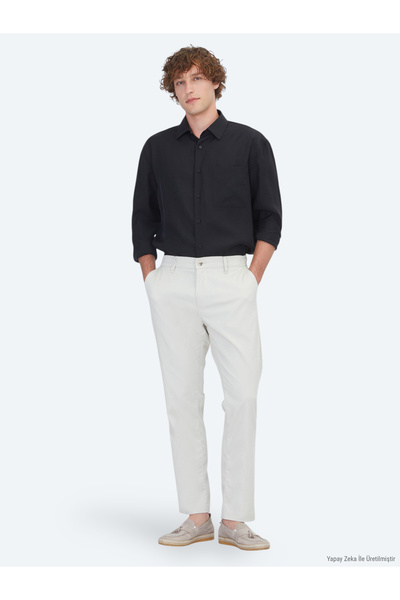Kip Pantaloni casual din amestec de bumbac, cu țesătură Stone Woven, potriviț...