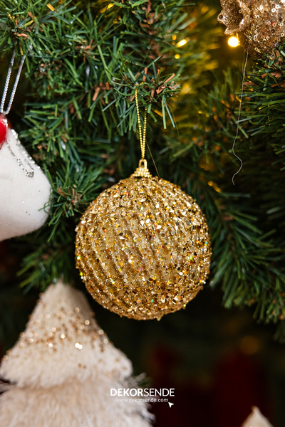 Dekorsende Christmas Tree Ball Sequined Embossed 2-Piece Gold 10 cm