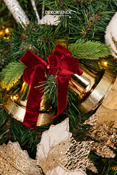 Dekorsende Christmas Ornament Burgundy Velvet Ribbon Double Medium Size Bell ...
