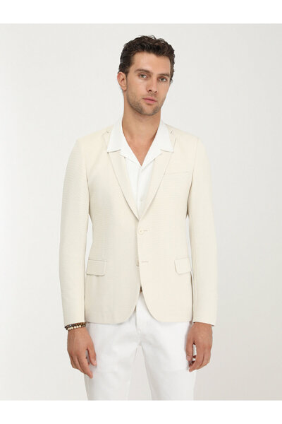 Kip Ecru Plain Slim Fit Knitted Jacket