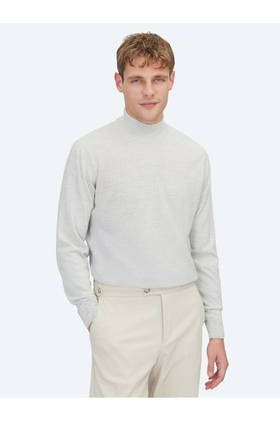 Kip Light Gray Half Turtleneck Jacquard Wool Blend Knitwear Sweater