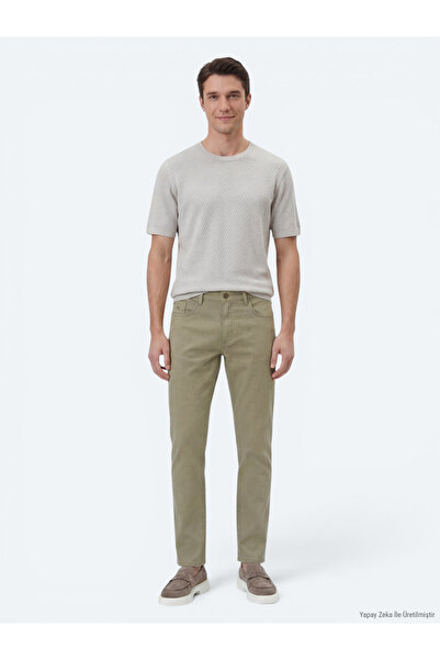 Kip Açık Yeşil Düz Dokuma Regular Fit Casual Pamuk Karışımlı Pantolon