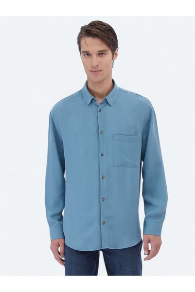 Kip Dark Mint Corded Oversize Fit Long Woven Casual Shirt