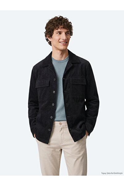 Kip Anthracite Plain Regular Fit Long Woven Velvet Overshirt