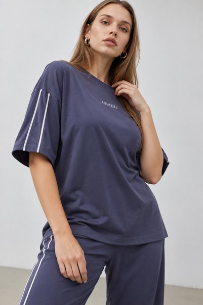 Mivoon Oşho Modal Fabric Short Sleeve Double Piping Detailed Bottom and Top Set 2Xl-6Xl