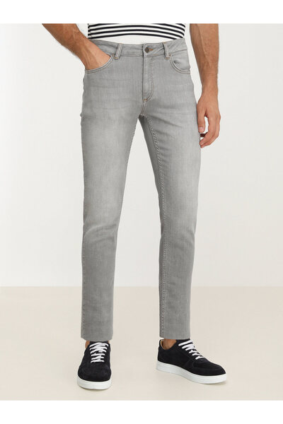 Kip Gri Slim Fit Denim Pamuk Karışımlı Pantolon