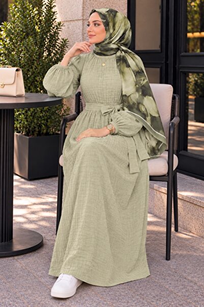 Wise&Go Store Γυναικείο Φόρεμα με Ζώνη και Υφή Τεσσέττουρ – Μακρυμάνικο Καθημ...