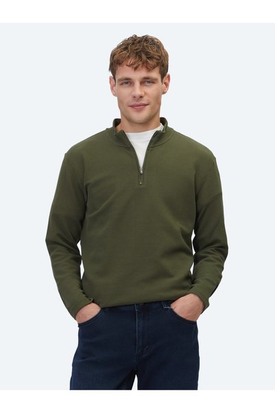 Kip Haki Fitilli Bisiklet Yaka T-Shirt