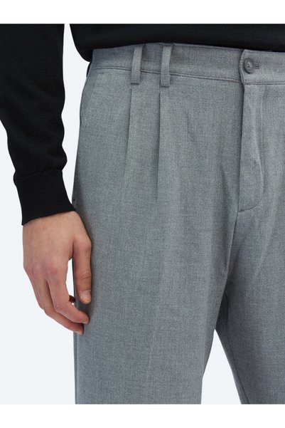 Kip Gray Woven Carrot Fit Casual Trousers