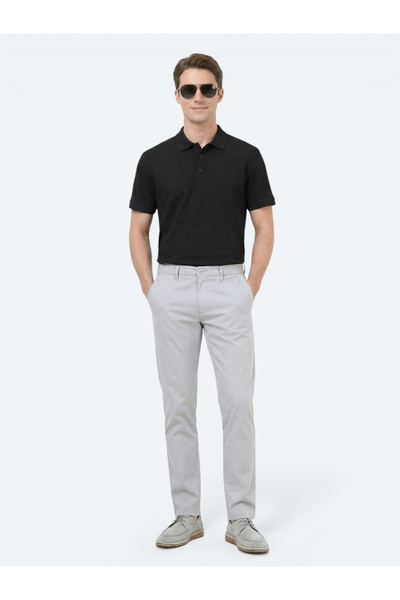 Kip Açık Gri Düz Dokuma Slim Fit Casual Pamuk Karışımlı Pantolon