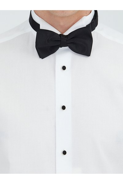 Kip White Plain Slim Fit Double Cuff Turtle Collar Tuxedo Shirt
