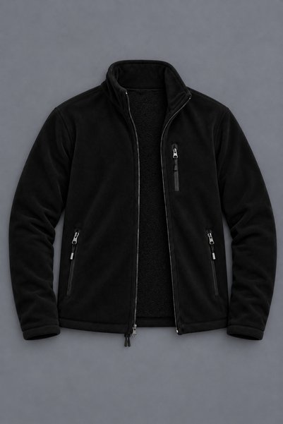 DAMGA JEANS Erkek Fermuarlı Günlük Premium Rahat Siyah Polar