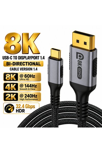 Staryon Cablu USB-C la DisplayPort 1.4 Staryon, 2 m, Bidirecțional, 8K 60Hz, ...