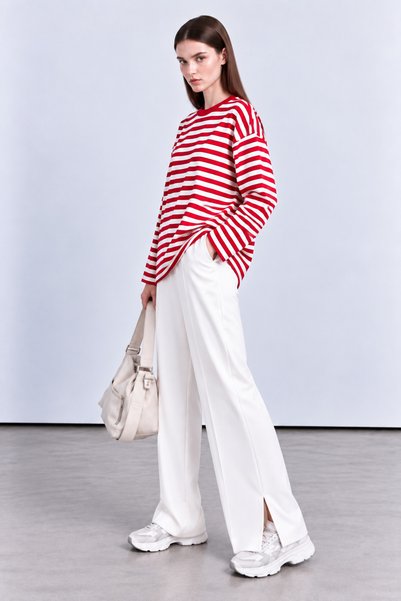 SS Design Red Striped Oversize Long Sleeve Sweatshirt