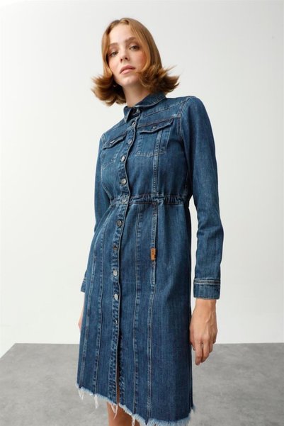 Denim Trip NANCY Regular Fit Orta İndigo Kadın Jean Elbise