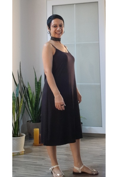 Mertcan Butik Black Cotton Viscose Dress with Rope Straps