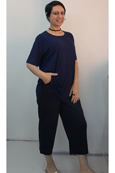 Mertcan Butik Set pijamale casual din bumbac pieptănat din viscoză cu guler a...