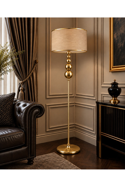 Lampada Milano Küre Gold Kaplama Metal Lambader - Gold Şeritli Vizon Parlak
