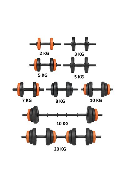 ECG Spor Yıldız Serisi 22 Kg Multifonksiyonel Turuncu Siyah Halter Seti Ve Dambıl Seti