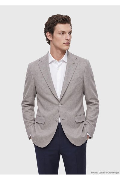 Ramsey Bej Düz Regular Fit %100 Kaşmir Ceket